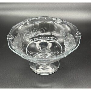 Vintage Etched Glass Pedestal Bowl With Floral Design